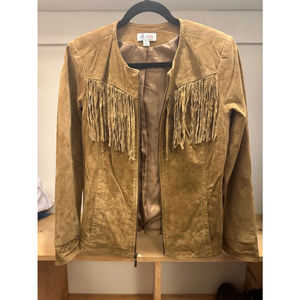 Denim & Co. vintage suede fringe leather jacket